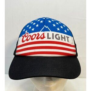 Coors Light Beer hat cap 7" trucker mesh USA Flag logo snap back black